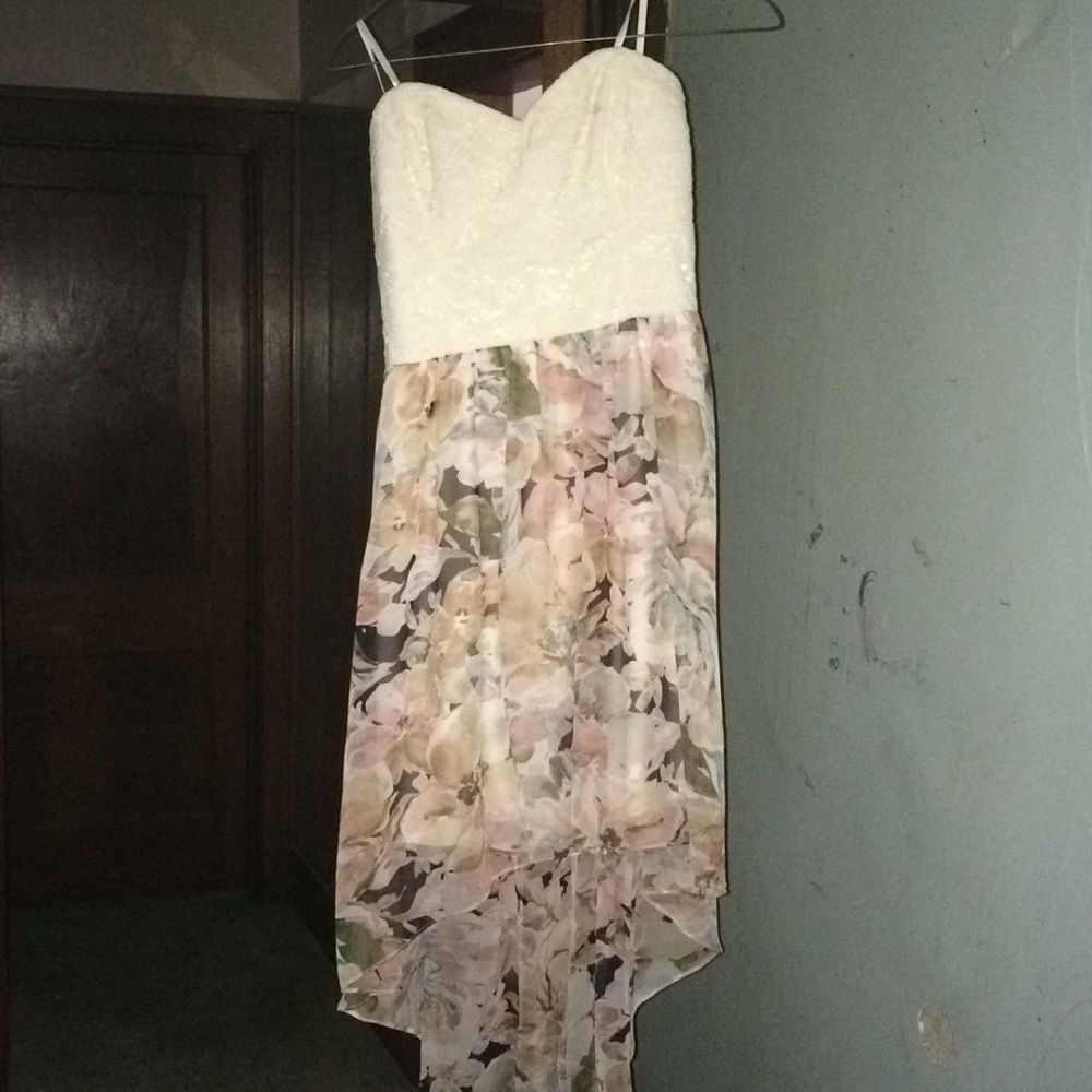 Floral high low strapless dress